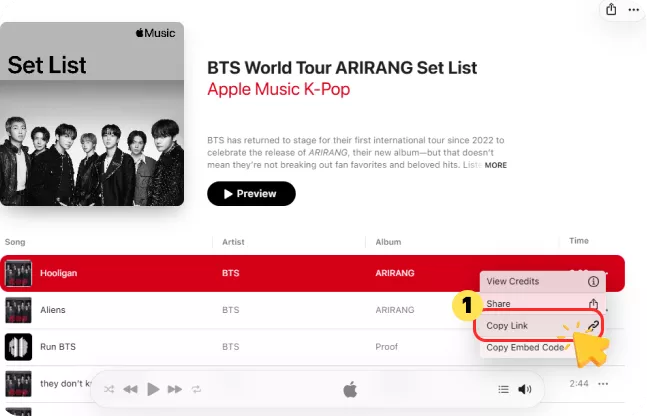 Copy the Apple Music Link
