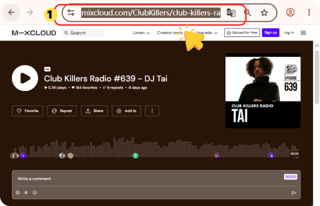 Rechercher et copier l'URL Mixcloud