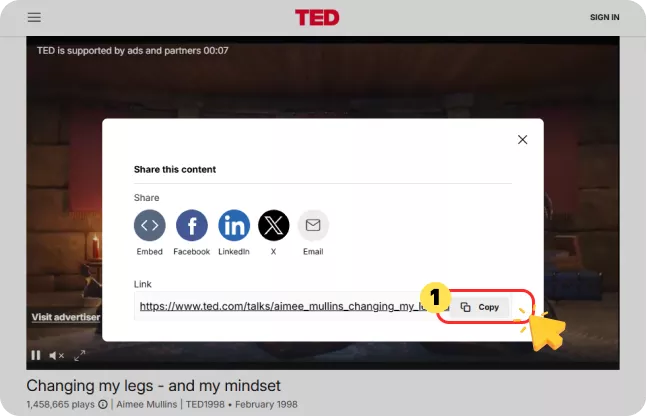 Copia il link del video TED