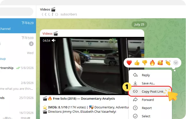 Copy the Telegram Post URL